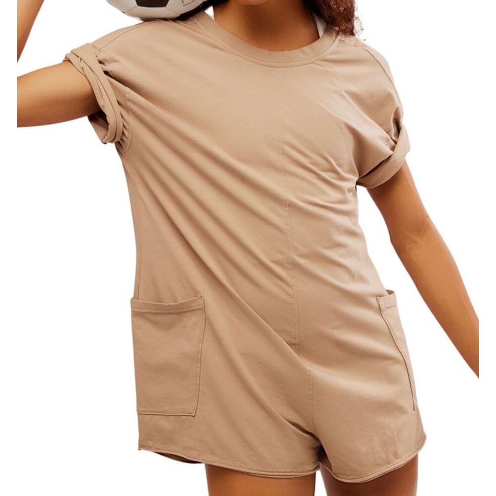 FP Movement Women's Hot Shot Tee Romper Tan Jumpsuit Size Small